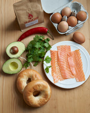 Load image into Gallery viewer, Recipe meal kit -  Smoked Salmon Bagels, Eggs and Smashed Avo Breakfast
