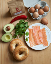 Load image into Gallery viewer, Recipe meal kit -  Smoked Salmon Bagels, Eggs and Smashed Avo Breakfast
